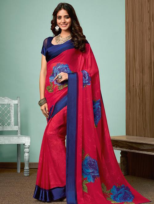 floral printed saree with blouse - 17191354 - Very Small Image - 1