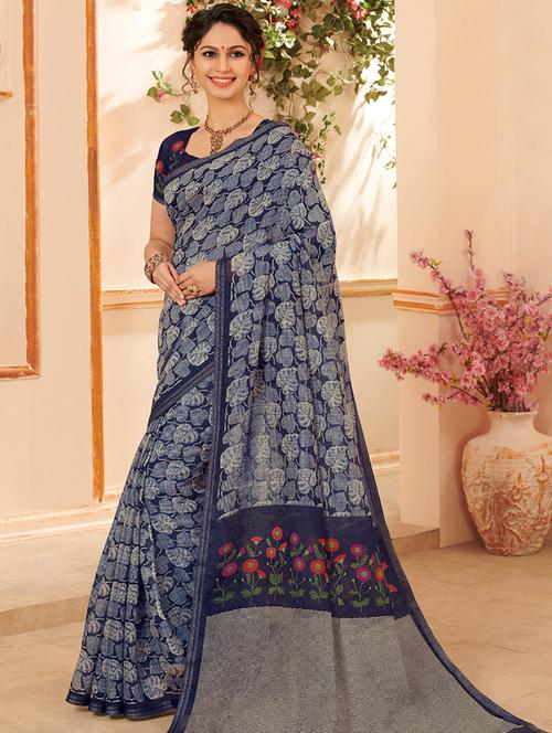 floral print saree with blouse - 17191478 - Very Small Image - 1