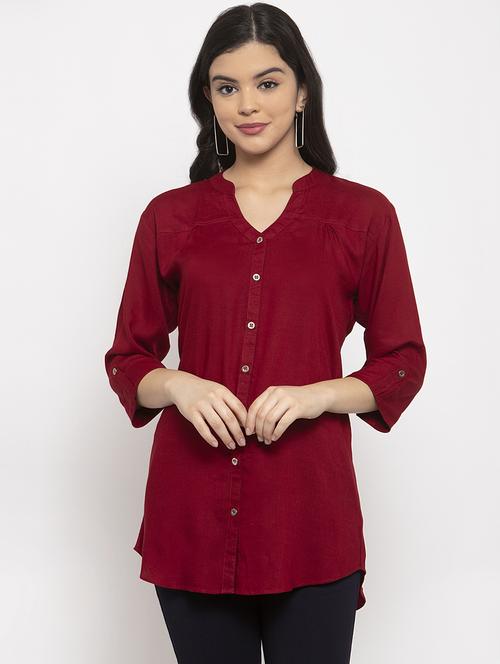 maroon rayon asymmetric shirt - 17191494 - Very Small Image - 1