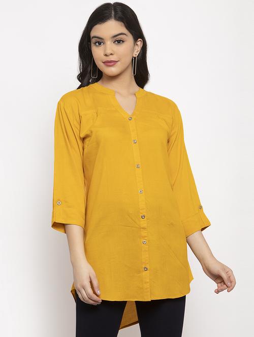 yellow rayon asymmetric shirt - 17191495 - Very Small Image - 1