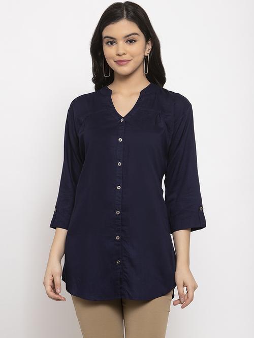 navy blue rayon asymmetric shirt - 17191496 - Very Small Image - 1