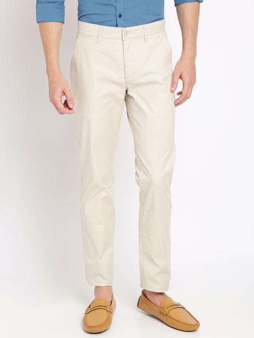 cream textured flat front casual trouser - 17191846 - Very Small Image - 1