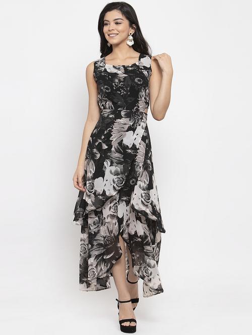square neck floral asymmetric dress - 17192175 - Very Small Image - 1
