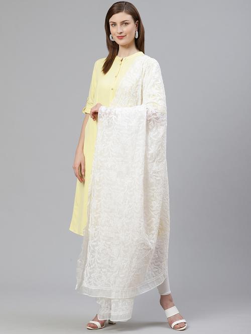 ada hand-embroidered white chikankari dupatta - 17192430 - Very Small Image - 1