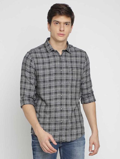 grey checkered casual shirt - 17194191 - Very Small Image - 1