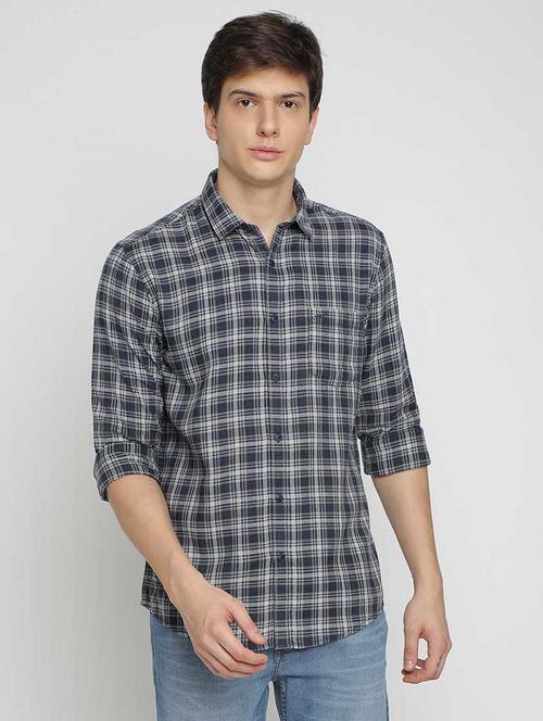 navy blue checkered casual shirt - 17194196 - Very Small Image - 1