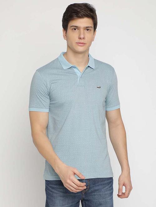 blue printed collared t-shirt - 17194217 - Very Small Image - 1