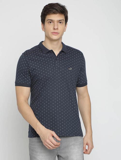 navy blue printed polo t-shirt - 17194219 - Very Small Image - 1