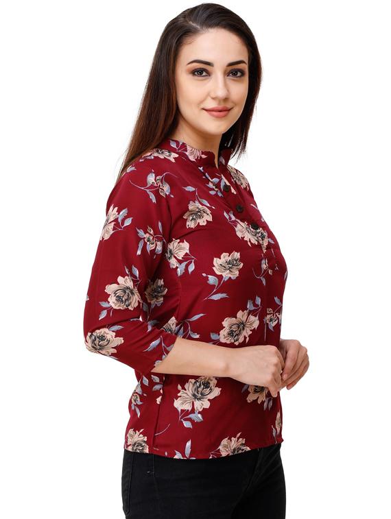 mandarin neck floral top - 17194578 - Zoom Image - 1