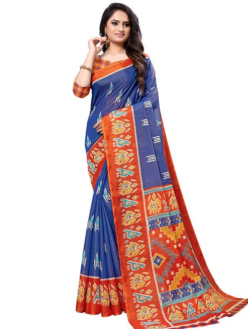 ikat printed saree with blouse - 17195111 - Very Small Image - 1