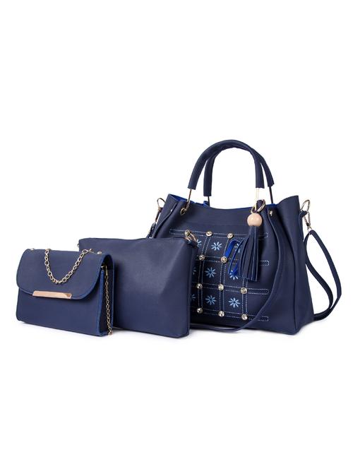 blue leatherette (pu) combo handbag - 17195827 - Very Small Image - 1