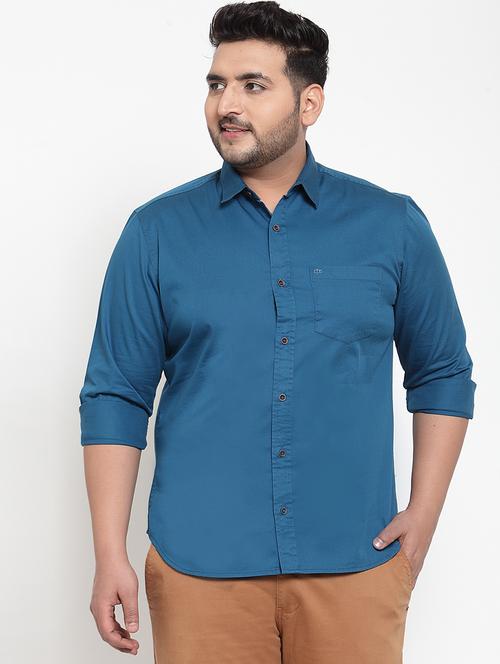 blue solid plus size casual shirt - 17196292 - Very Small Image - 1