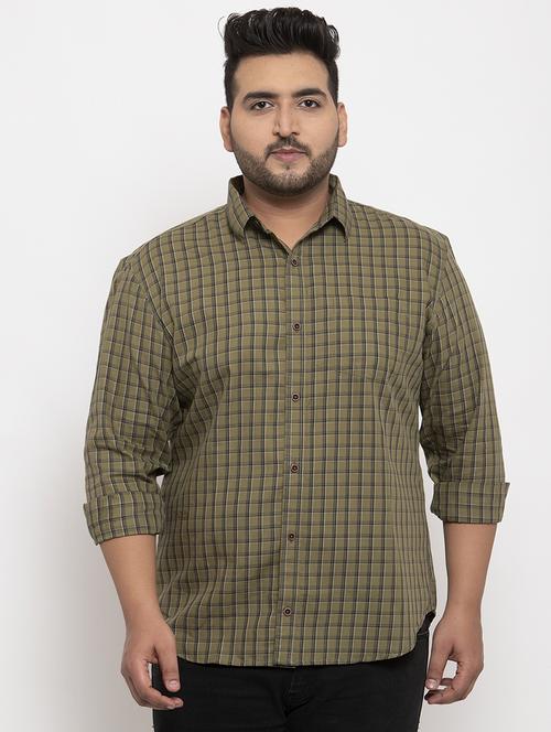 khaki checkered plus size casual shirt - 17196300 - Very Small Image - 1
