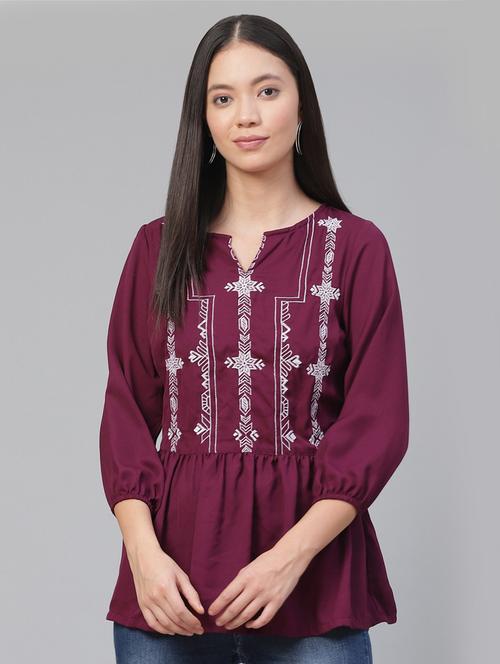 women's peplum notch neck top - 17197021 - Very Small Image - 1