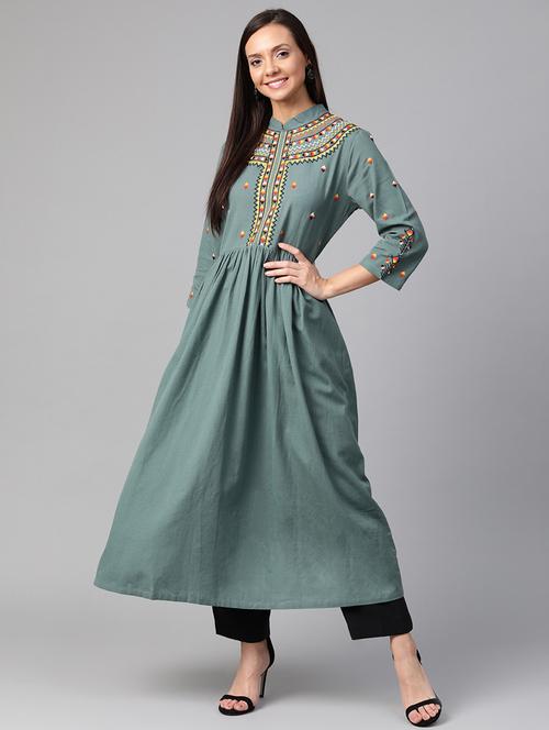 yoke embroidered a-line kurta - 17197707 - Very Small Image - 1