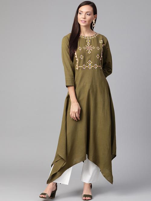 yoke embroidered asymmetric kurta - 17197714 - Very Small Image - 1