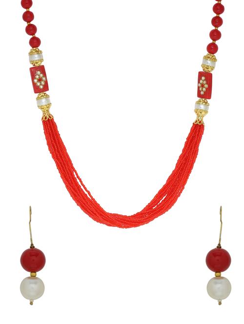 multi layered red bead necklaces with earring - 17199564 - Very Small Image - 1