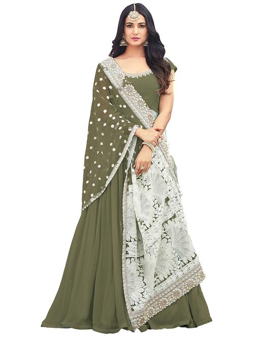 embroidered flared semi-stitched suit - 17200993 - Very Small Image - 1