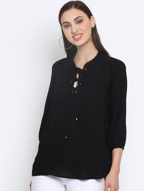 lace up neck top  - 17201337 - Very Small Image - 1