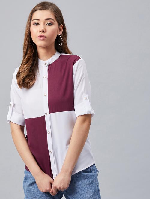 mandarin neck color block shirt  - 17201953 - Very Small Image - 1
