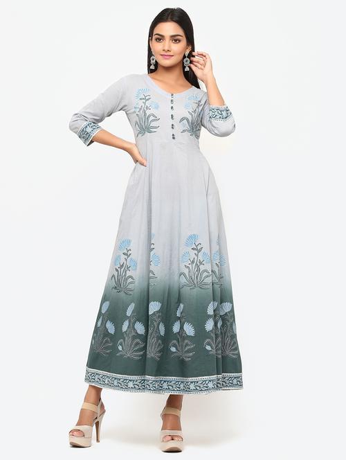 block print anarkali ethnic dress - 17202436 - Very Small Image - 1