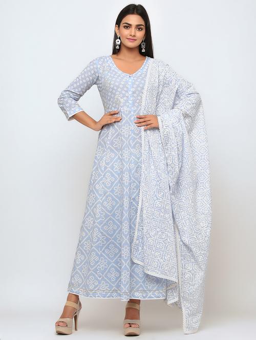 printed anarkali kurta dupatta set  - 17202441 - Very Small Image - 1