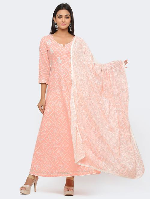 printed anarkali kurta dupatta set  - 17202442 - Very Small Image - 1