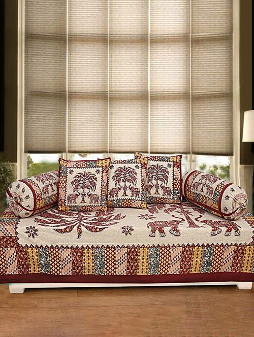  cotton jaipuri print diwan set (pack of 6) - 17204127 - Very Small Image - 1