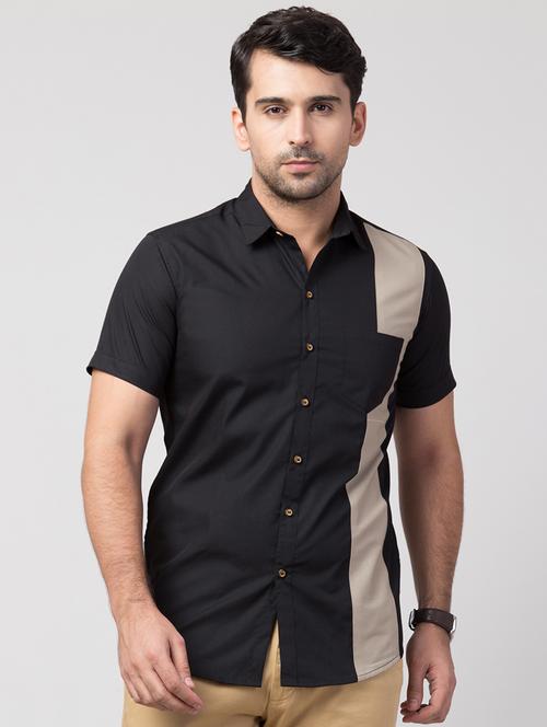 grey color block casual shirt - 17205222 - Very Small Image - 1