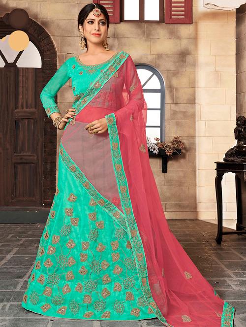 embroidered a-line lehenga - 17205899 - Very Small Image - 1