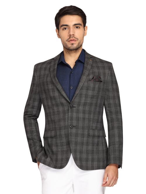 grey checkered single breasted casual blazer - 17210185 - Very Small Image - 1