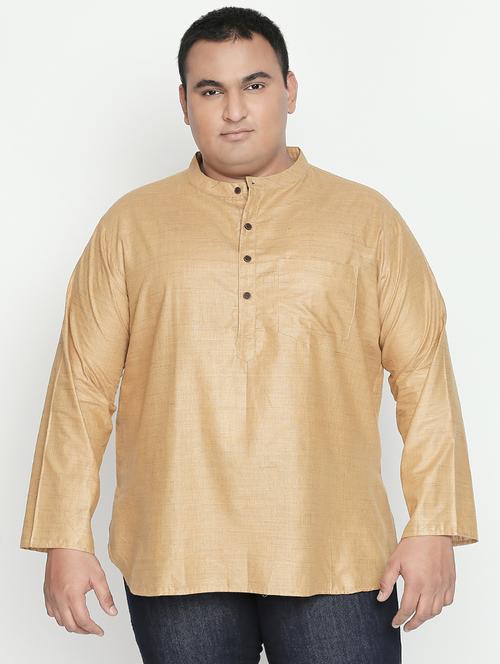 plus beige solid silk blend short kurta - 17210200 - Very Small Image - 1