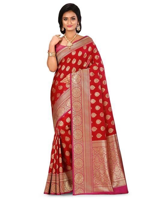self design banarasi saree with blouse - 17211865 - Very Small Image - 1