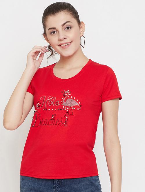 women's front print round neck t-shirt - 17212654 - Very Small Image - 1