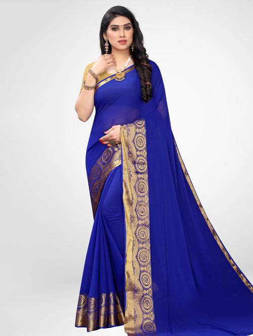 solid bordered woven saree with blouse - 17215757 - Very Small Image - 1
