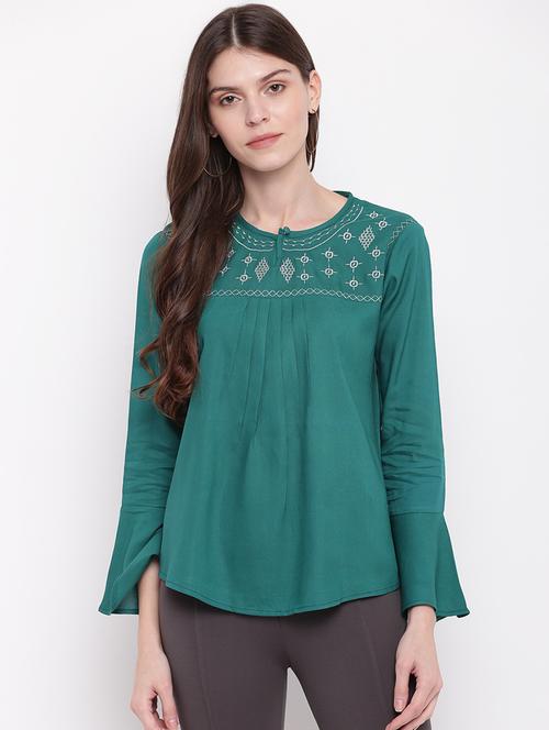 women's a line round neck top - 17216361 - Very Small Image - 1