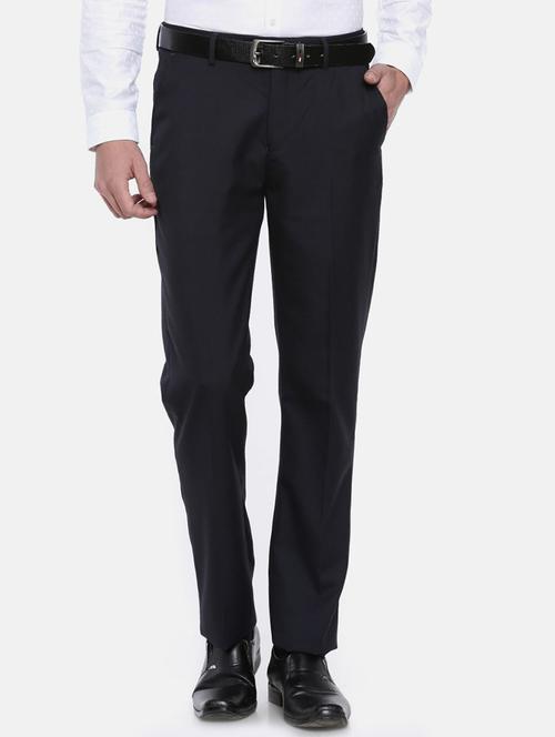 dark blue solid flat front formal trouser - 17218405 - Very Small Image - 1