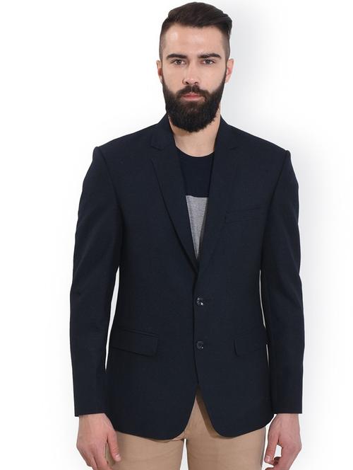 navy blue solid single breasted formal blazer - 17218419 - Very Small Image - 1