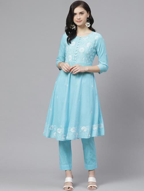 chikankari kurta pant set - 17218492 - Very Small Image - 1