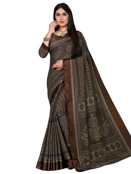 women's printed black colored saree with blouse - 17220888 - Very Small Image - 1