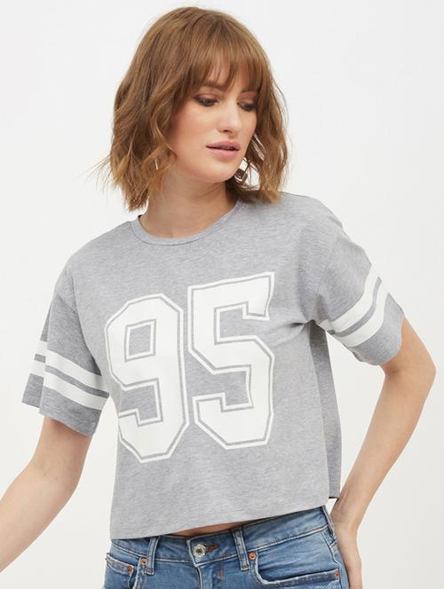 women's chest print round neck t-shirt - 17221655 - Very Small Image - 1