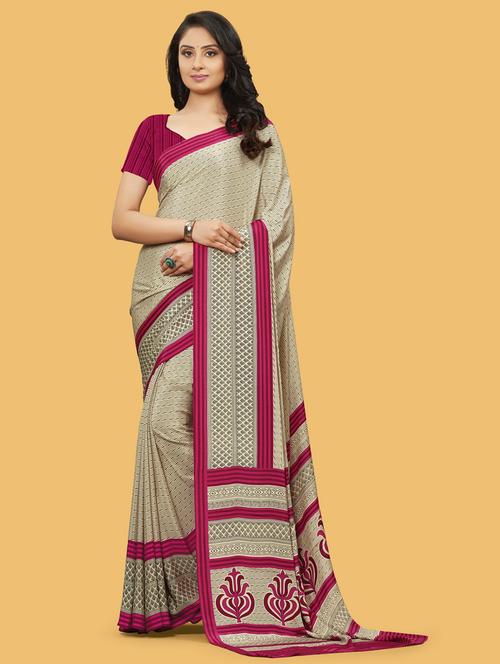 women's printed beige colored saree - 17225031 - Very Small Image - 1
