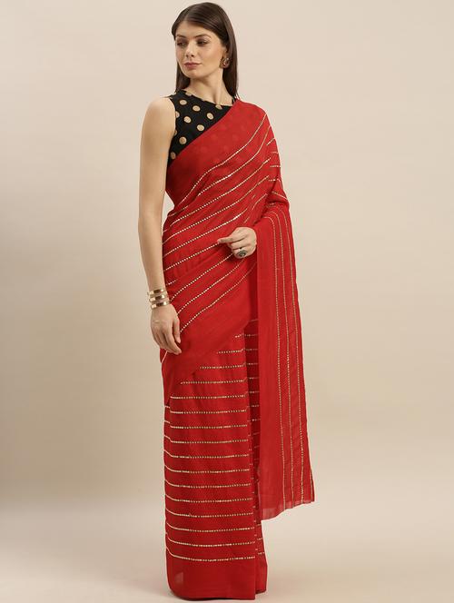 striped embroidered saree with blouse - 17227358 - Very Small Image - 1