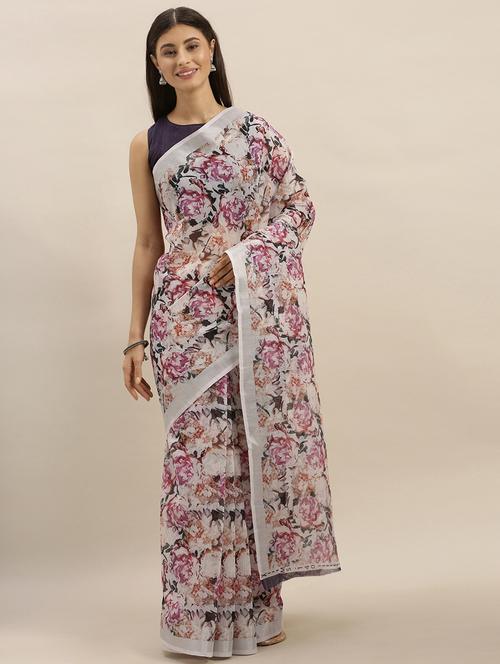floral printed saree with blouse - 17227403 - Very Small Image - 1