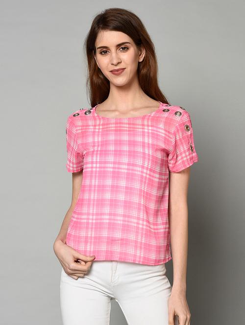eyelet detail checkered top  - 17228922 - Very Small Image - 1