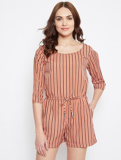 slit sleeves striped romper  - 17230800 - Very Small Image - 1