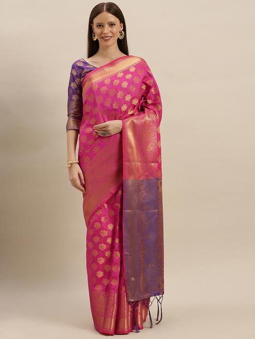 self design banarasi saree with blouse - 17231183 - Very Small Image - 1