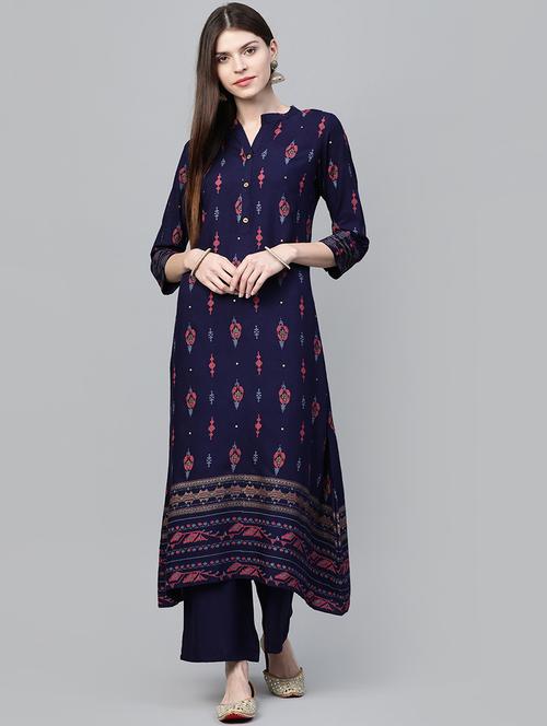 navy rayon kurta palazzo  set - 17231390 - Very Small Image - 1
