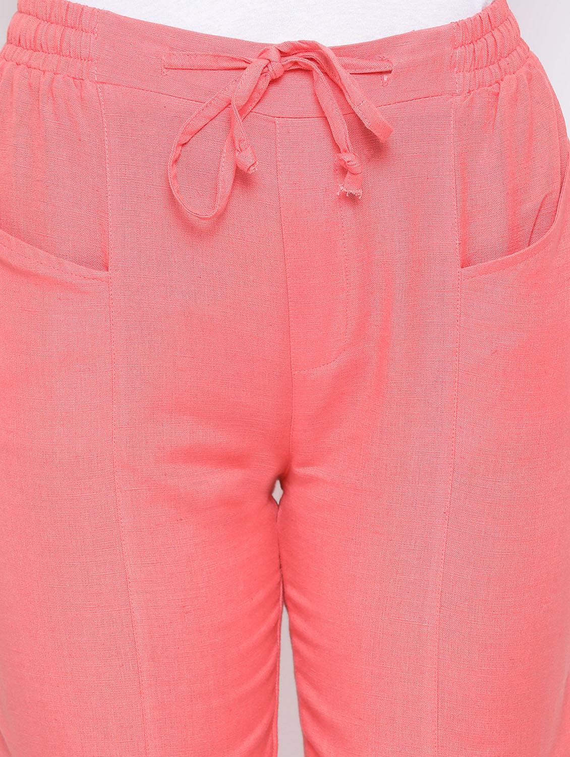 women solid pink flat front trouser - 17233023 - Zoom Image - 4
