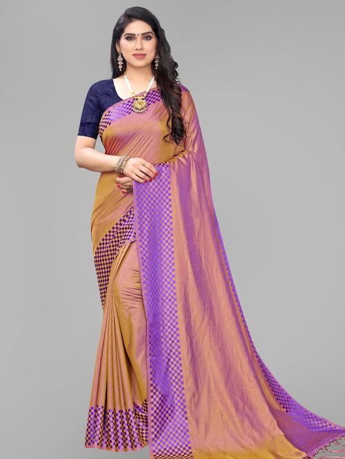 twin shade solid saree with blouse - 17234171 - Very Small Image - 1